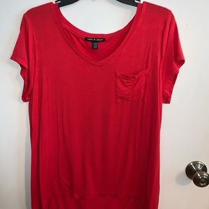 Red V-neck tee